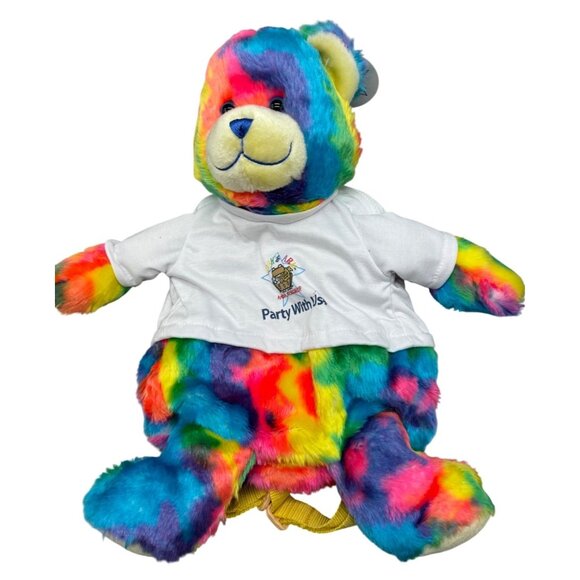 Noah's Ark kids Rainbow Plush Teddy Backpack White Shirt adjustable 16" READ NEW - Picture 1 of 13
